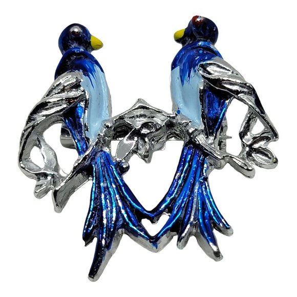 Gerry's Jewelry - Gerry's Silver Tone Brooch Love Birds Hand painted? on Metal